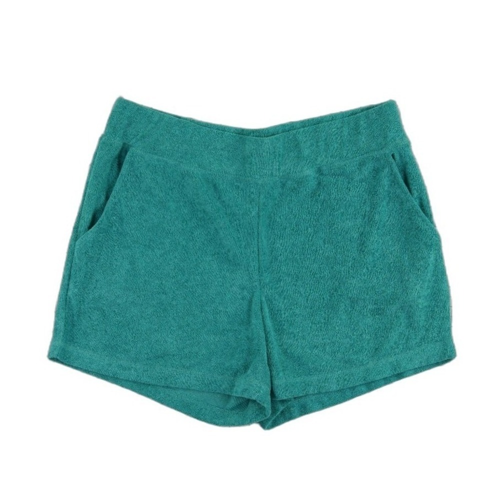 Juicy Couture‎ Y2K Shorts Women's Size Medium Teal Green Terry Cloth Rhinestone
